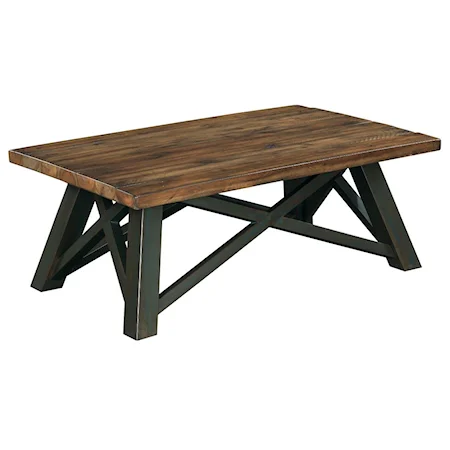 Crossfit Rectangular Coffee Table with Solid Acacia Top and Rustic Metal Base